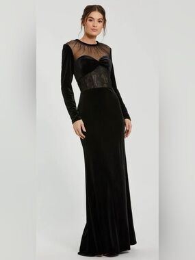 Mac Duggal 20741 Long Sleeve Velvet Dress Fitted Formal sz 8